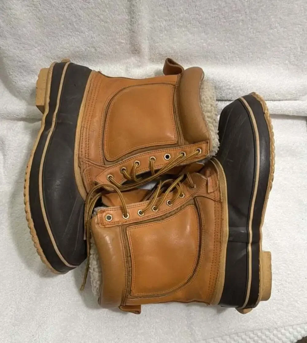Mighty Tough Brown Leather Shearling Lined Duck Boots Size 13